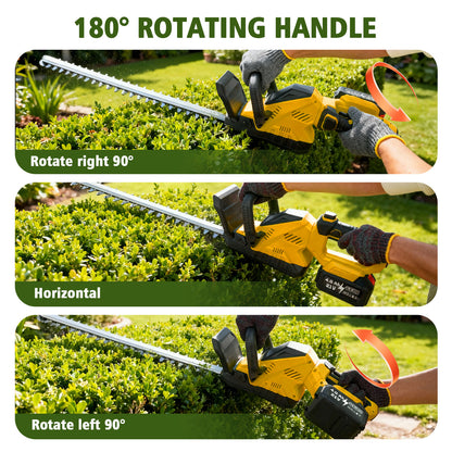 Baokaler 22" Cordless Hedge Trimmer, 21V Dual Action Blade Electric Bush Shrub Trimmer, 4.0Ah Battery & Charger, Yellow