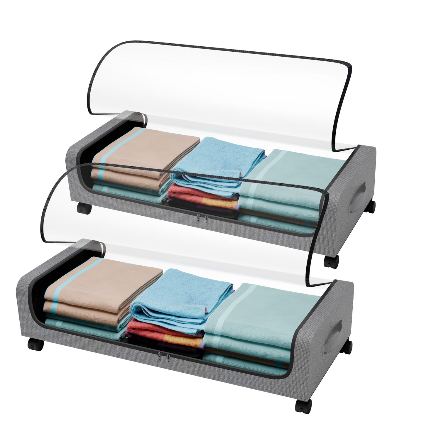 Under Bed Storage with Wheels, 2 Pack Under Bed Storage Containers, Under Bed Shoe Storage Organizer, Rolling Under Bed Metal Drawer for Clothes, Gray
