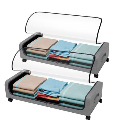 Under Bed Storage with Wheels, 2 Pack Under Bed Storage Containers, Under Bed Shoe Storage Organizer, Rolling Under Bed Metal Drawer for Clothes, Gray