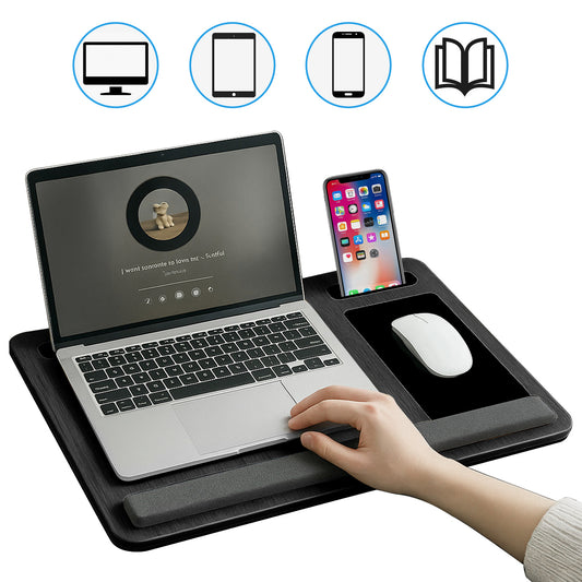 Portable Lap Desk for Laptop, Wood Lapdesk Bed Table with Handle, Black