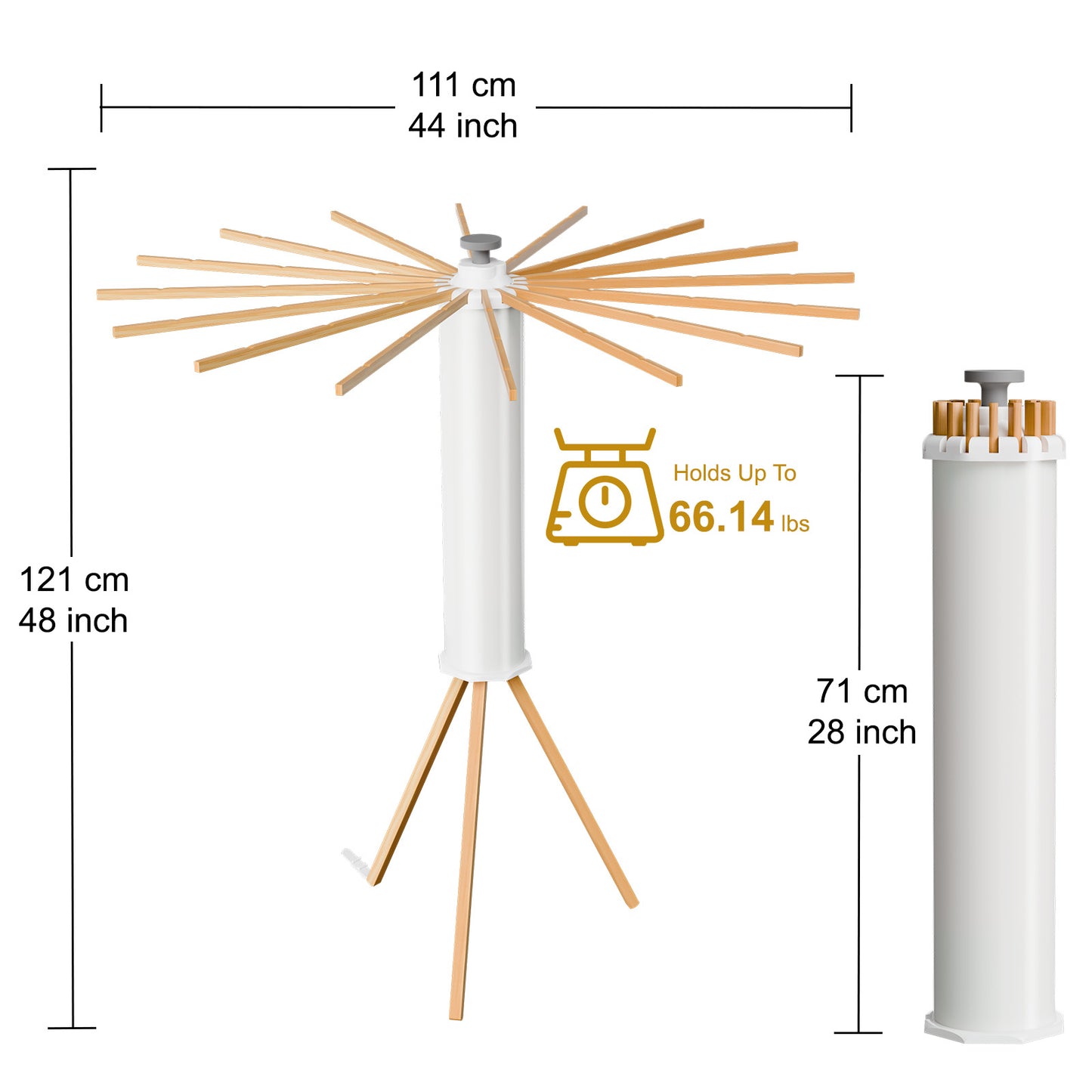 Clothes Drying Rack, Standing Tripod Laundry Drying Rack, Floor Standing Garment Clothes Dryer, Foldable Drying Racks for Laundry, White