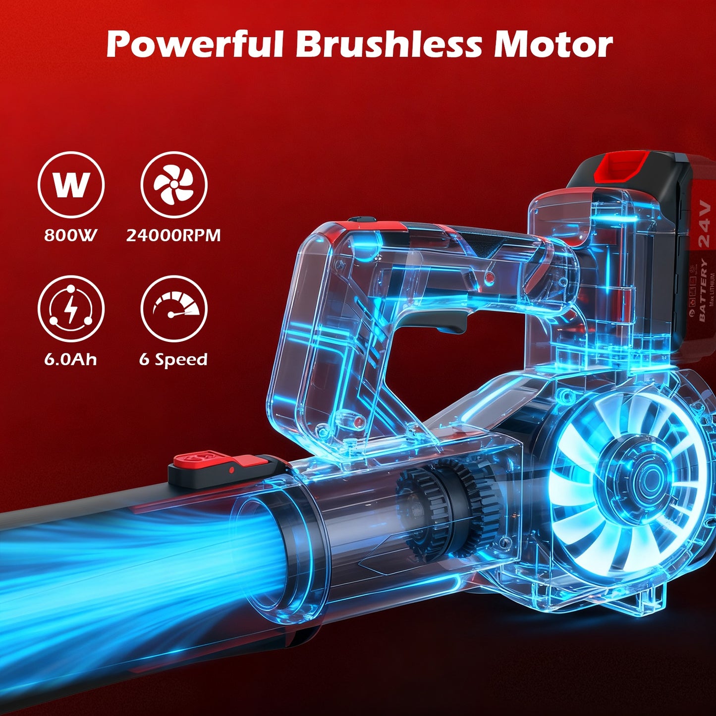 Cordless Leaf Blower, 680CFM/200MPH Electric Leaf Blower with 2 X 6.0Ah Batteries and Charger, 6 Speed Mode, Lightweight Leaf Blowers for Blowing Leaves, Lawn Care, Patio Cleaning and Dust