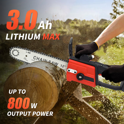 CATGOOD 21V 12" Brushless Cordless Chainsaw, 3.0Ah Battery and Charger Included, for Tree Wood Cutting