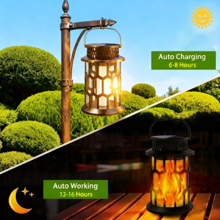 BAOKALER 2?Pack Decorative Solar Hanging Lanterns, Waterproof Outdoor LED Lights with Flickering Flame Effect, Solar Lantern Lighting for Garden Patio Pathway Deck Yard