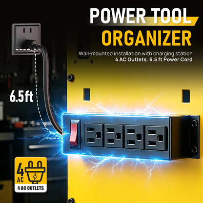 CATGOOD Power Tool Organizer Wall Mount with Charging Station, Tool Storage Shelf Loads 200 lbs Capacity 4 Outlets Storage Rack Holds 4 Drills for Garage Storage(Yellow)