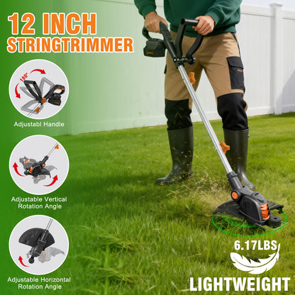 CATGOOD 4AH Cordless String Trimmer, 12" Weed Wacker Cordless with Fast Charger, 2 in 1 Lawn Mower and Weed Trimmer