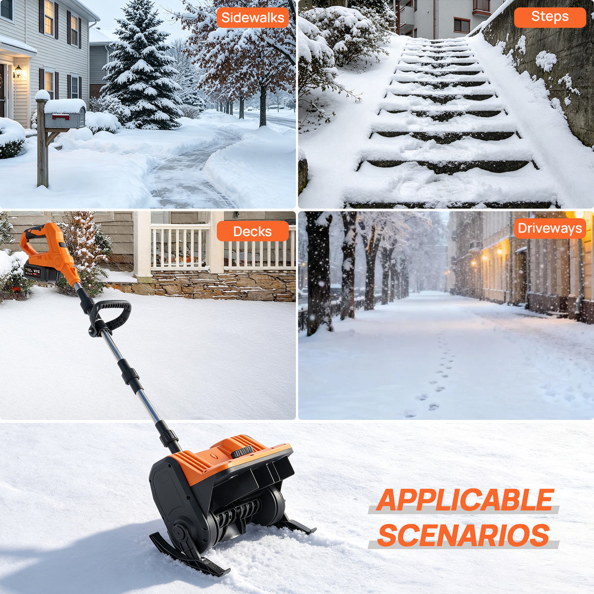 BAOKALER 21V Cordless Snow Shovel, 13 inch Electric Snow Blower with 2 x 4.0Ah Batteries and Ski Wheels for Driveways & Sidewalks