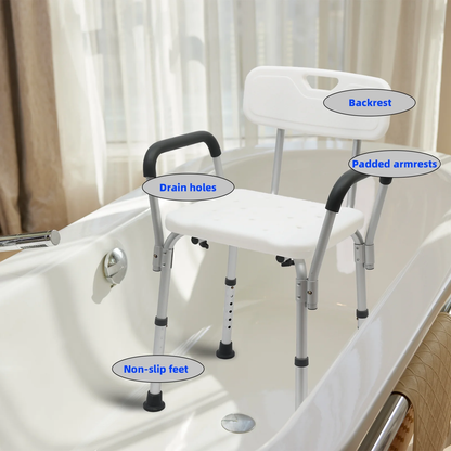 CATGOOD Shower Chair for Inside Shower, Bath Chair with Arms and Reinforced Crossing Bar for Elderly, Adults, Disabled, 550LBs Heavy Duty Bath Chair, Adjustable Shower Bench ,White and Blue