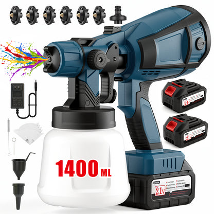 BAOKALER Cordless Paint Sprayer, Electric Spray Paint with 1400ml Container and 2×4.0Ah Batteries for Home Interior & Exterior, Furniture, Fence, Walls, Door, Garden Chairs, Blue