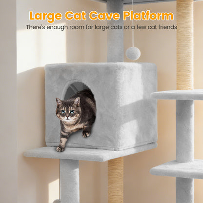 Sturdy Cat Tree: 40-Inch Indoor Cat Tower with Steps for Easy Climbing, Hiding Caves, Scratching Posts & Toys, Perfect for Big Cats