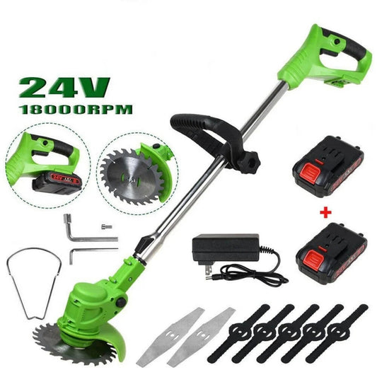 24V 650W Lawn Mover Electric Grass Trimmer Cordless W/2 Batteries, Battery Weed Eater, Electric Weed Wacker, Lawn Mower Cordless Pruning Cutter Weed Wacker Garden Trimming Tool