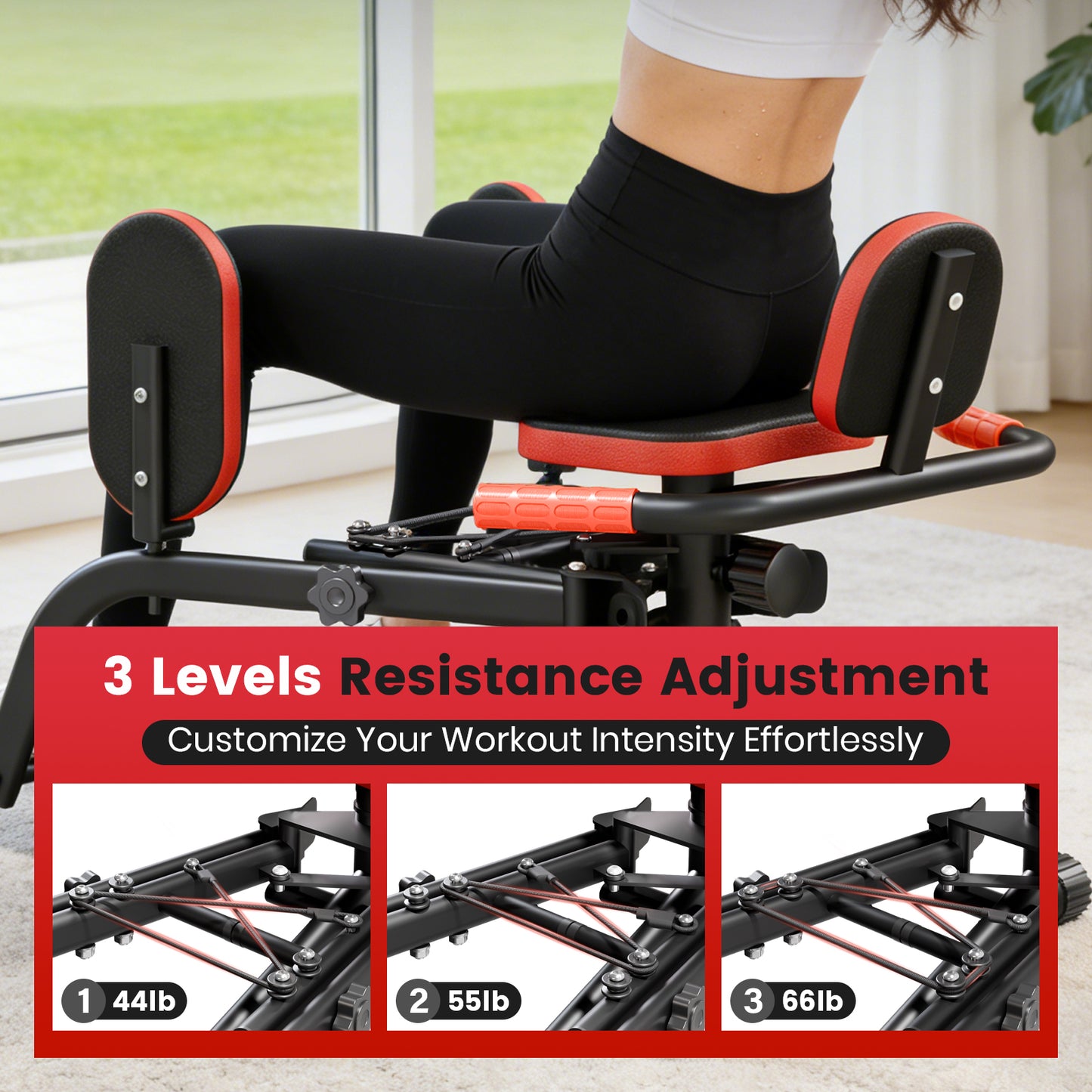 Hip Abductor Machine, 3-in-1 Thigh & Glute Trainer for Home Gym, Adjustable Resistance for Inner/Outer Thigh Toner and Butt Lifter, Compact Leg Workout Equipment