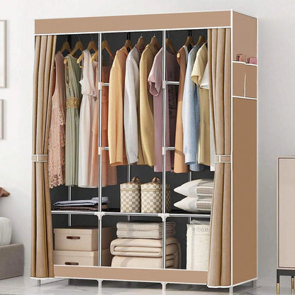 Non-Woven Fabric Closet Organizers and Storage with Cover, Portable Wardrobe Closet Storage, Dustproof Clothing Rack Shelf, Beige