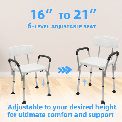 CATGOOD Shower Chair 450lbs with Padded Armrests and Back, Heavy Duty Shower Seat for Bathtub Slip Resistant, Shower Bench with Adjustable Height for Elderly and Disabled