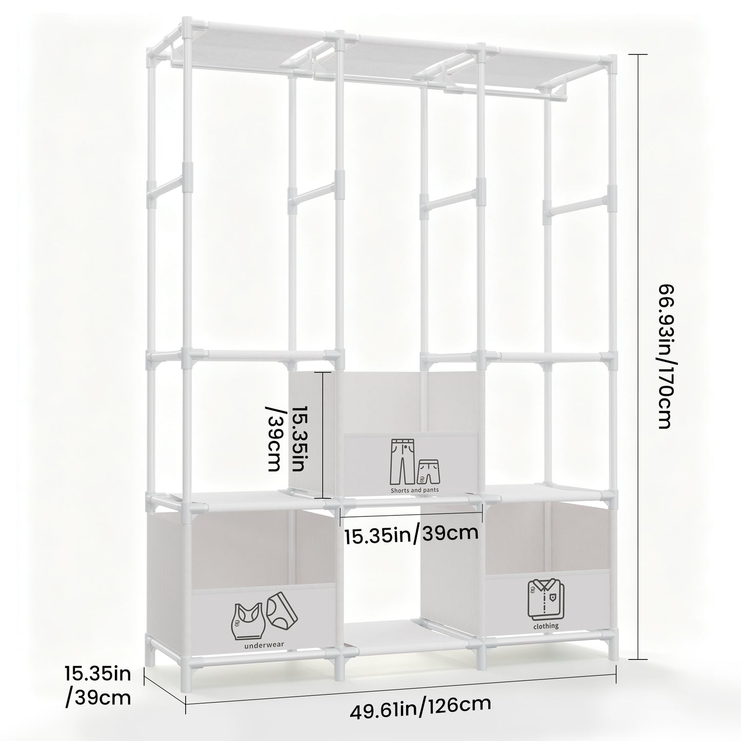 Portable Closet, Non-Woven Fabric Portable Closet Organizers and Storage, Clothes Storage with 3 Storage Drawers, Wardrobe Closet for Bedroom and Living Room, White