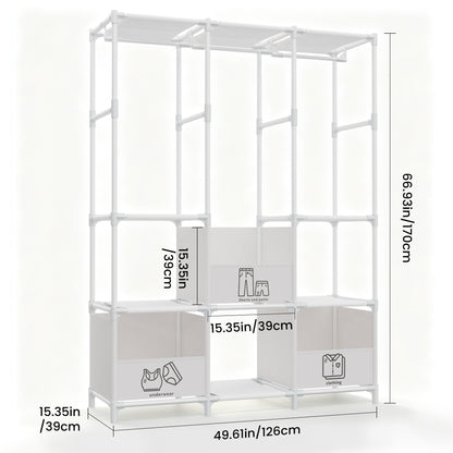 Portable Closet, Non-Woven Fabric Portable Closet Organizers and Storage, Clothes Storage with 3 Storage Drawers, Wardrobe Closet for Bedroom and Living Room, White