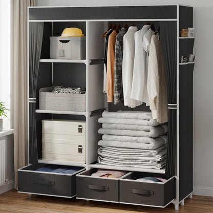 BAOKALER Portable Closet Organizers and Storage with 3 Drawers and 4 Side Pockets, 16mm Metal Tube Frame Clothes Rack Shelves for Bedroom, Living Room, Closet, Garage, Dorm, Black