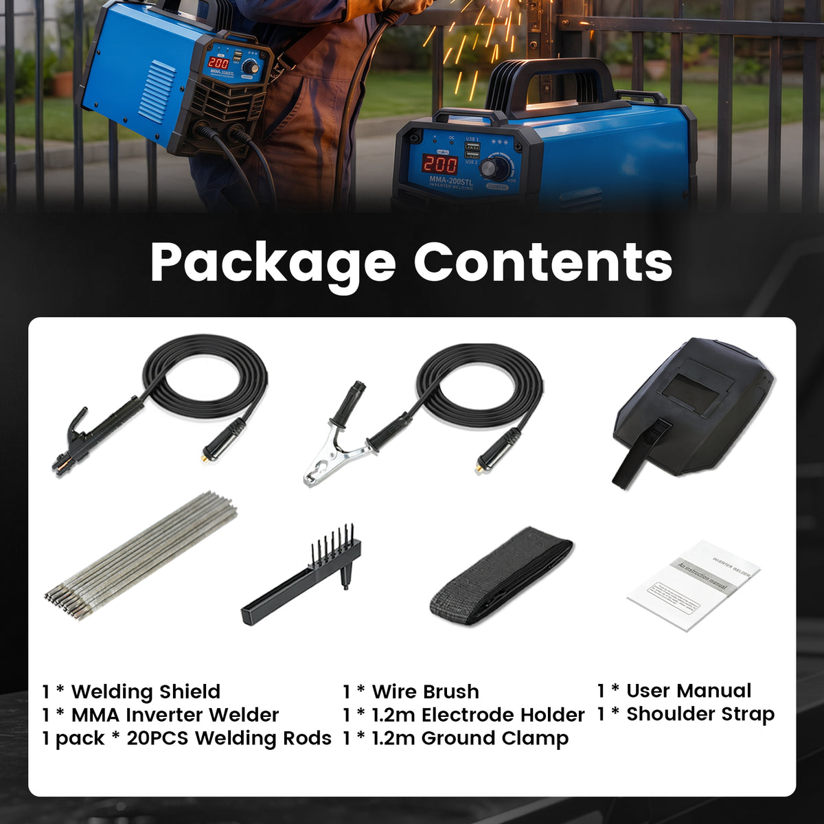 200A Display 110V IGBT Stick Welder Portable MMA Welding Machine with Dual USB and Shoulder Strap
