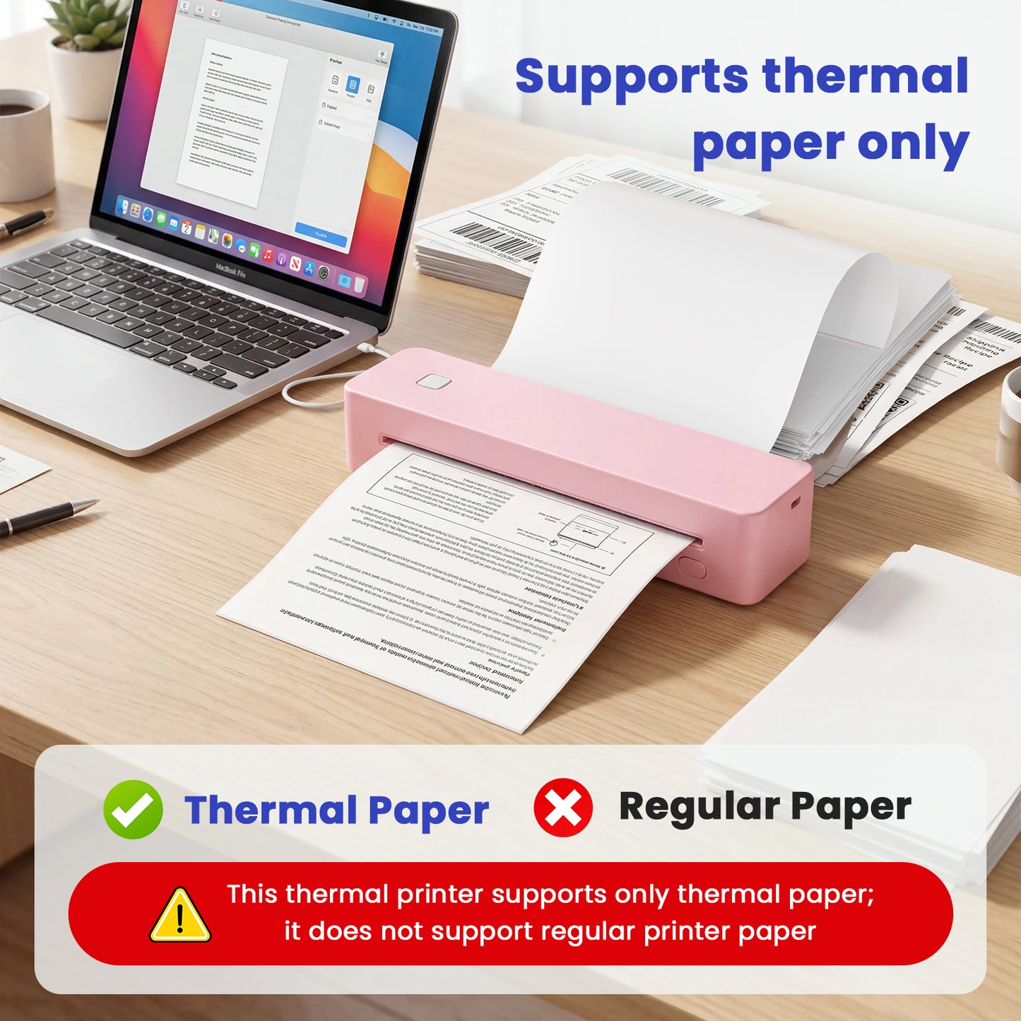 Inkless Thermal Printer, Compatible with US Letter/A4/A5/B5 Paper, Works with Android & iOS Phones and Laptops