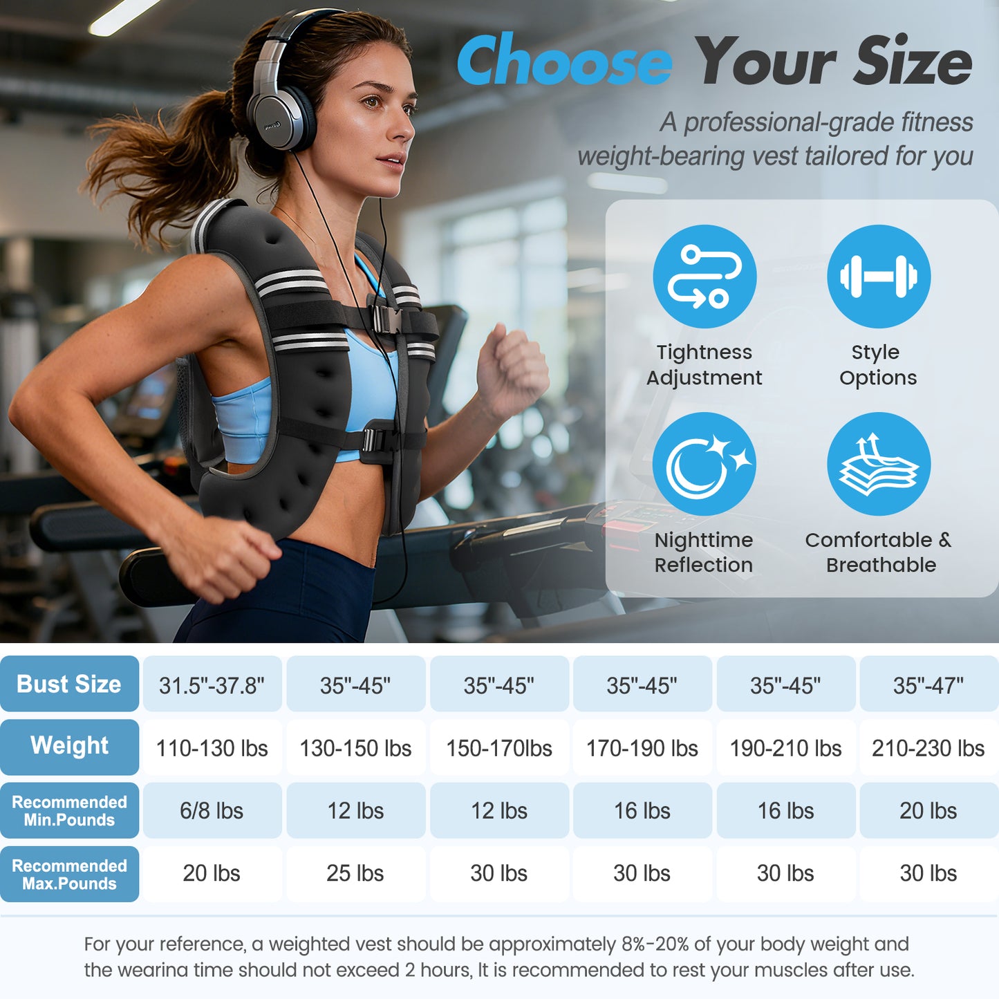 BAOKALER Adjustable Weighted Vest, 12 lbs with Reflective Strips for Men & Women, Strength Training, Running, Walking and Daily Workout