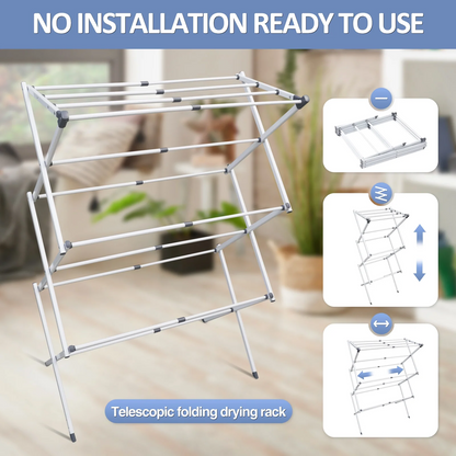 Clothes Drying Rack, 3-Tier Laundry Drying Rack for Clothes, Expandable Metal Clothing Dryer, Collapsible Towel Rack, Air Drying Rack