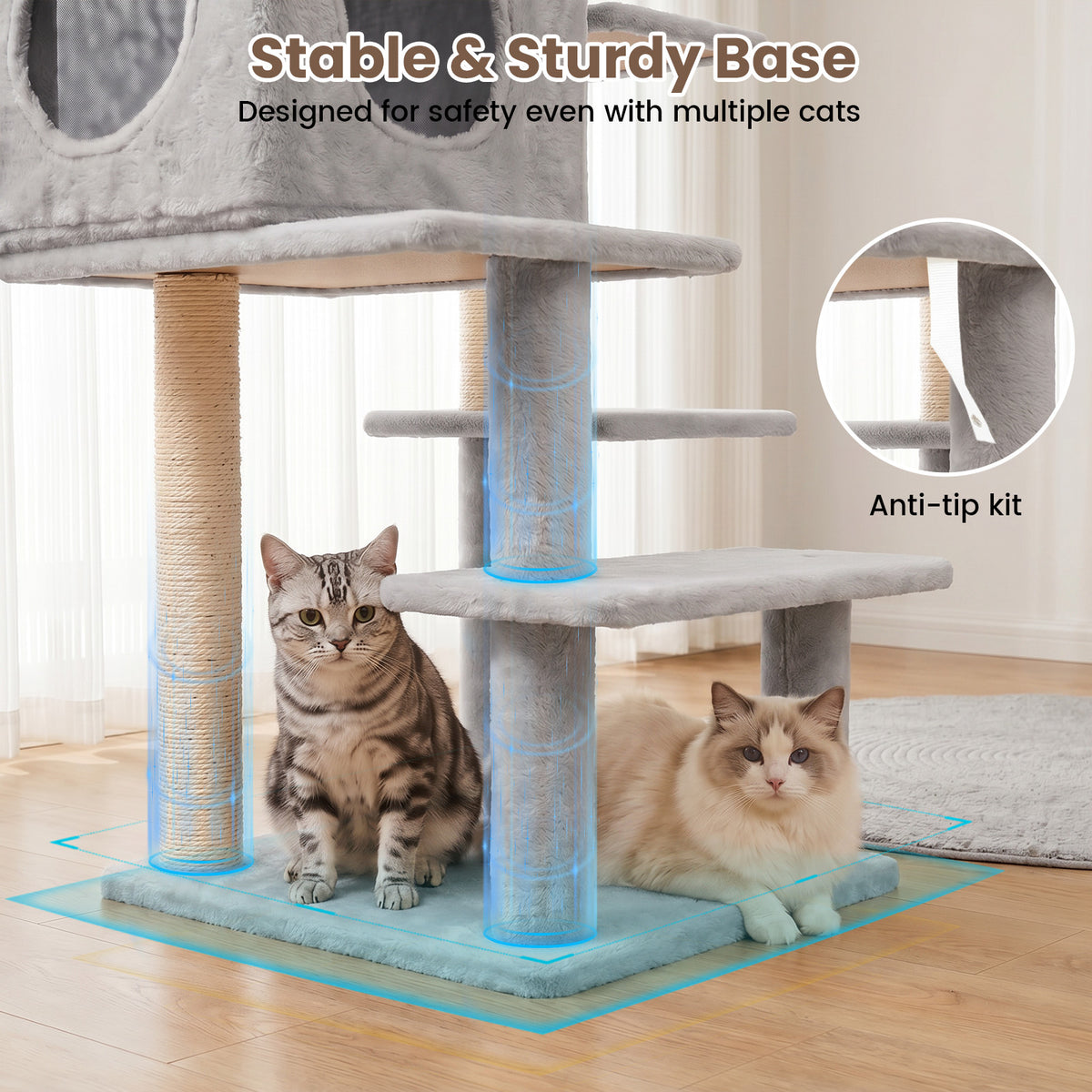 Sturdy Cat Tree: 40-Inch Indoor Cat Tower with Steps for Easy Climbing, Hiding Caves, Scratching Posts & Toys, Perfect for Big Cats