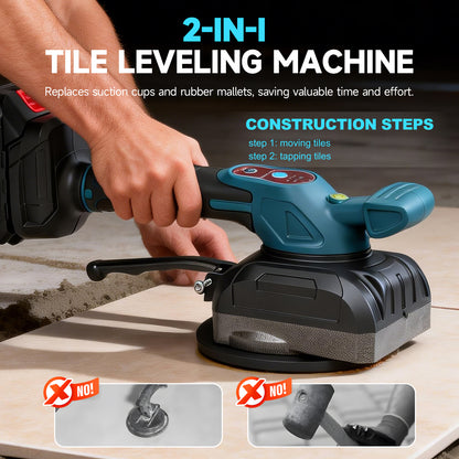 Tile Vibration Leveling Machine, Cordless Tiler Vibration Tool with 5 Adjustable Speed, 2-in-1 Tile Vibration Machine with 5.2in Suction Cup & 176Lbs Adsorption, 2 Batteries