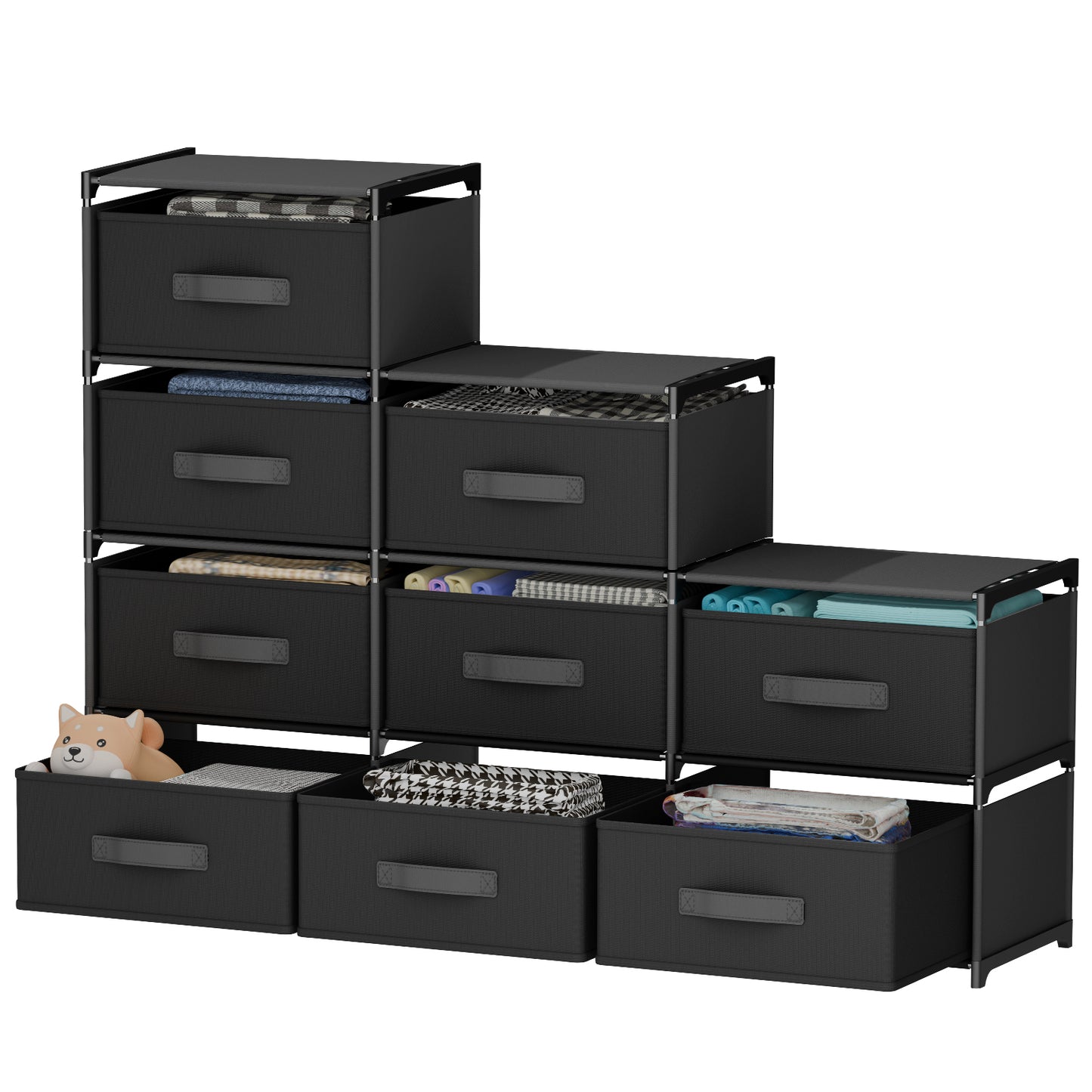 BAOKALER Non-Woven Fabric Multi-Functional Storage Cabinet, 9-Drawer Open Storage Shelf, 10.24×47.24×34.65 Inches, for Bedroom, Living Room, Hallway, Black