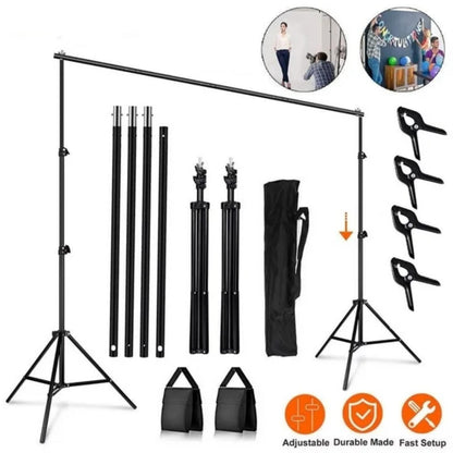 Backdrop Stand 10x7ft(WxH) Photo Studio Adjustable Background Stand Support Kit with 4 Backdrop Clamps, 2 Sandbags for Parties Events Decoration