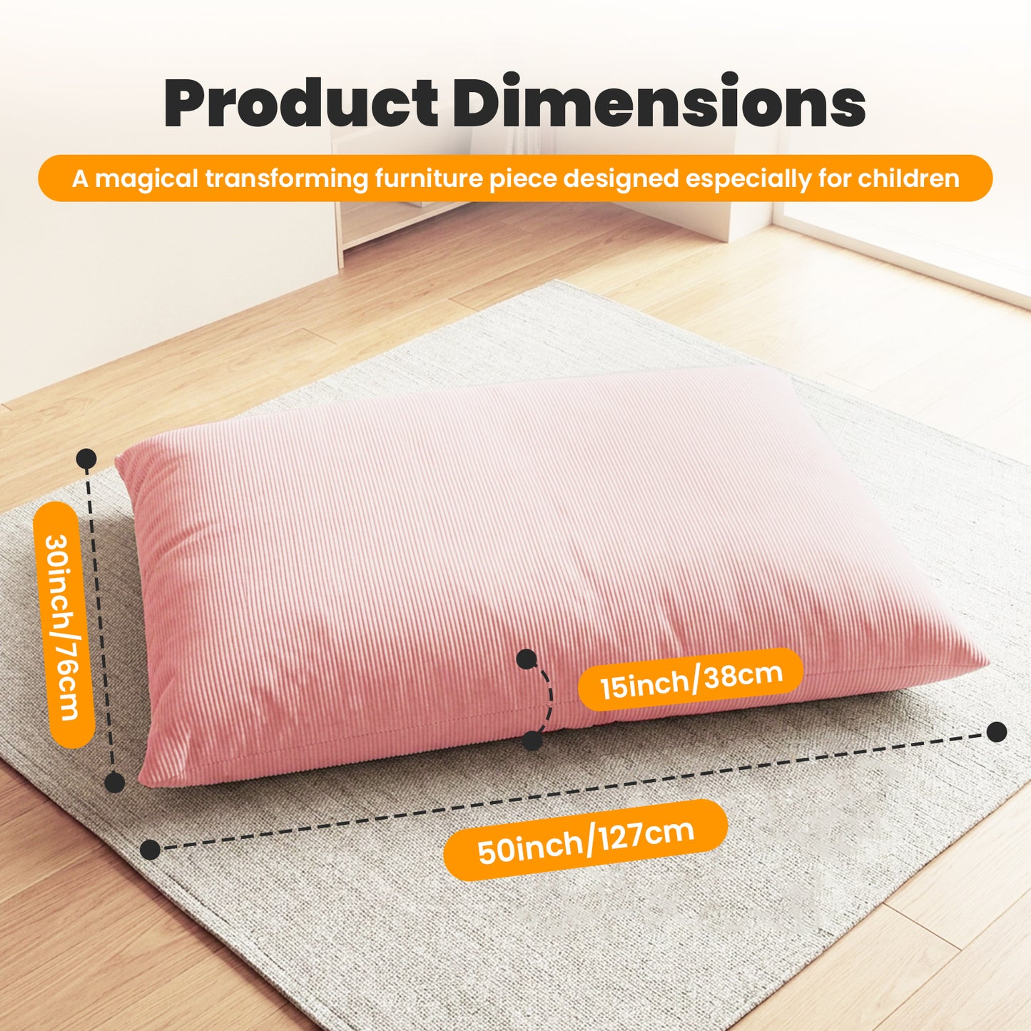 CATGOOD 3-in-1 Bean Bag Chair for Kids Adults, Convertible kids chair with Skin Friendly Fabric for Living Room, Bedroom, Pink