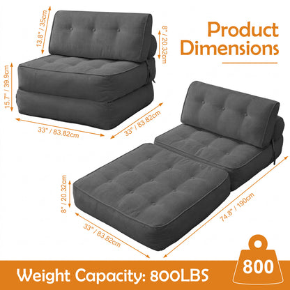 CATGOOD Single Sofa Bed with Pillow, Convertible Sleeper Sofa for Small Spaces, Portable Boneless Small Couch Comfy Floor Sofa Lounge Chair for Living Room, Bedroom, Gray