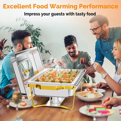 Rectangular Chafing Dish Buffet Set 1Pack, 9QT Buffet Warmer Sets and Stainless Steel Chafer for Hotel Catering, Parties, Weddings(Gold)