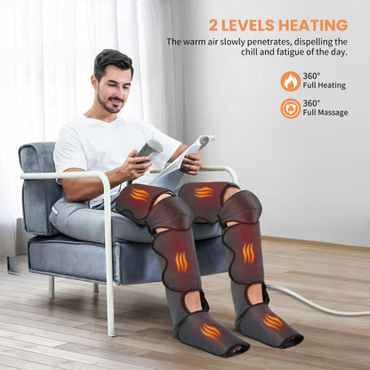 Air Compression Leg Massager for All Ages, Comprehensive Coverage Foot Massager with 3 Speed and 2 Heat Levels, Airbag Massage Technology