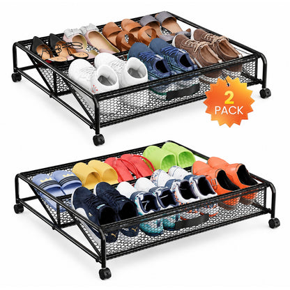 Under Bed Shoe Storage Organizer, Under Bed Storage Containers with Wheels for Under Bed Shoe Organizer Drawer, 2 Pack