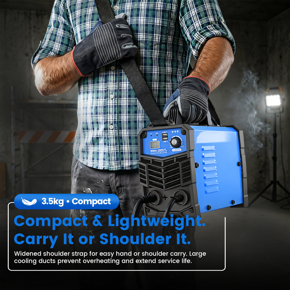 200A Display 110V IGBT Stick Welder Portable MMA Welding Machine with Dual USB and Shoulder Strap