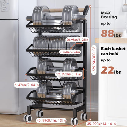 Kitchen Storage Cart with Wheels, 4-Tier Detachable Rolling Cart, Kitchen Vegetable and Fruits Utility Shelf Rack
