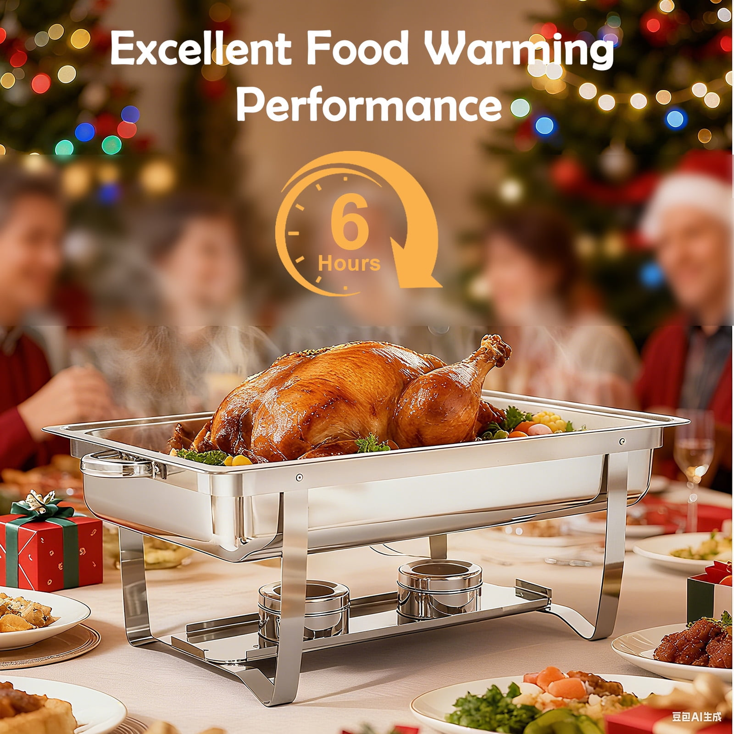 BAOKALER 9QT Chafing Dish Buffet Set with 4 Food Tongs , Foldable Full Size Buffet Server Food Warmer, Stainless Steel Catering Supplies for Party, Banquet, Caterying, Rectangular, Silver, 4 Pack