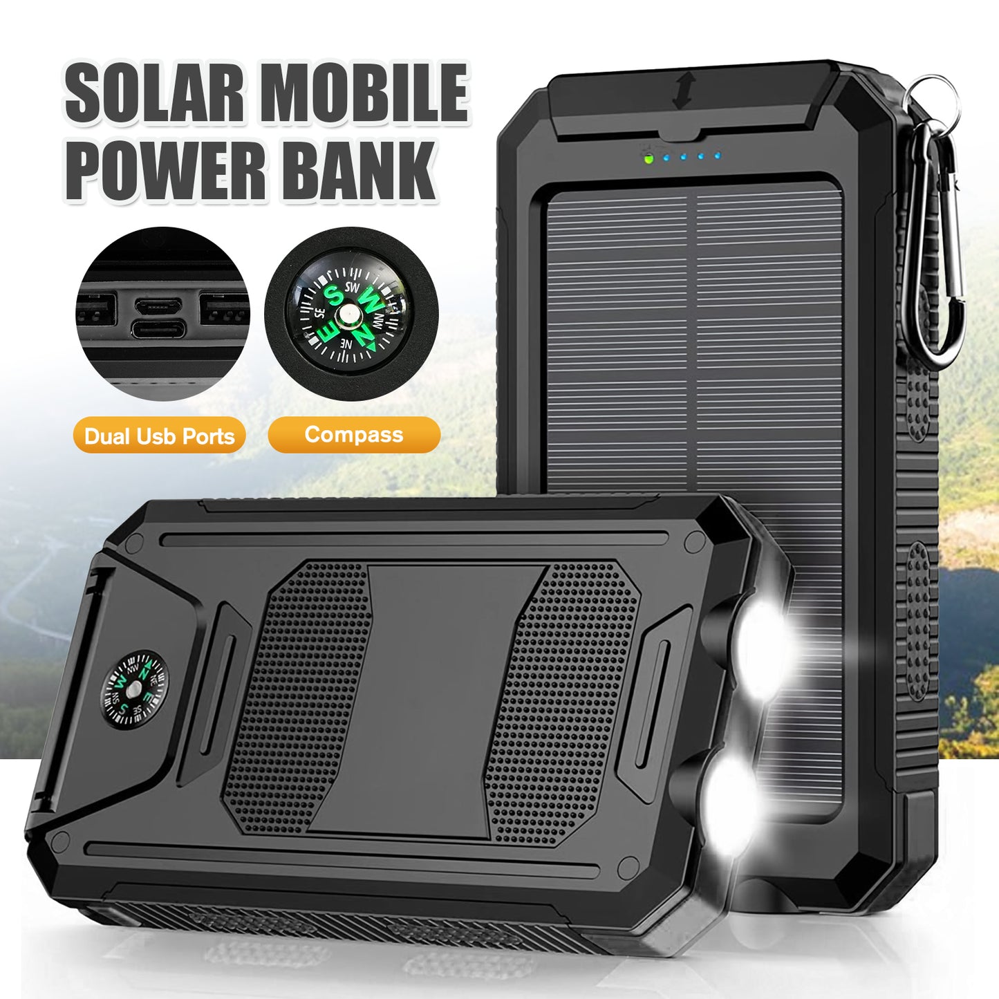 CATGOOD 10000mAh Portable Solar Charger for iphone and Android Power Bank with Dual 5V USB Ports for Outdoor Camping Hiking(Black)