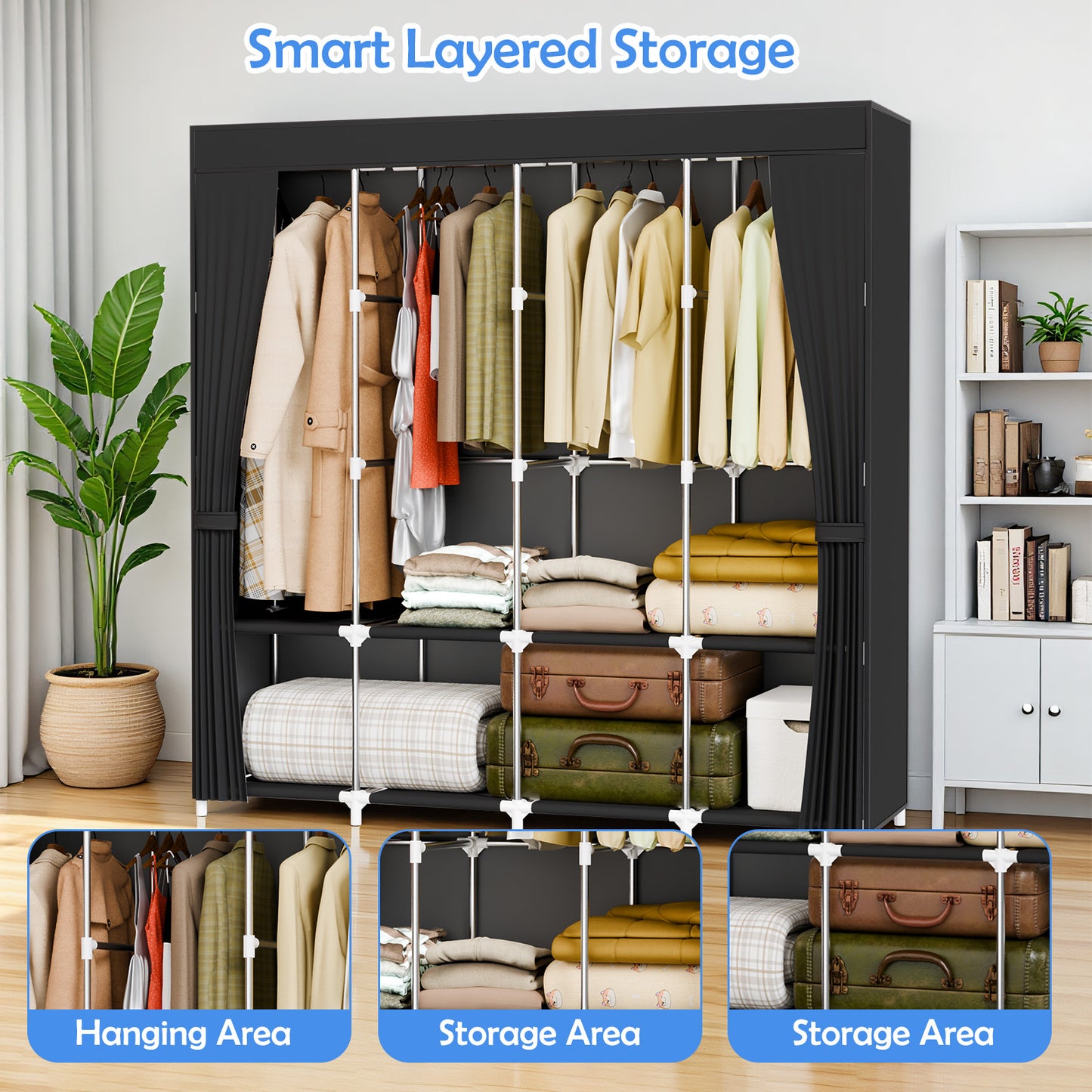 BAOKALER 67-Inch Wide Portable Closet Organizers and Storage with 4 Hanging Rods & 8 Shelves, Multi-Functional Wardrobe Clothes Storage for Bedroom, Living Room, Closet, Garage, Dorm, Black