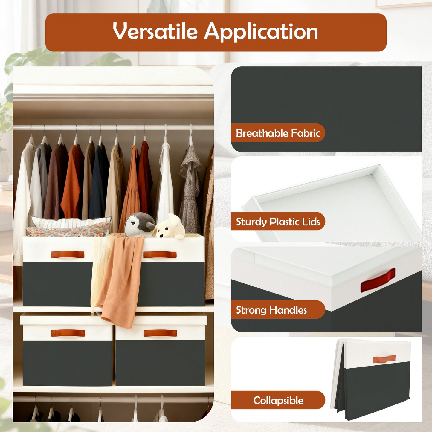 Storage Bins with Lids, 2 Pack Extra Large Blanket Storage Baskets with Lids, Closet Organizers Bins for Living Room, Nursery, Black and White