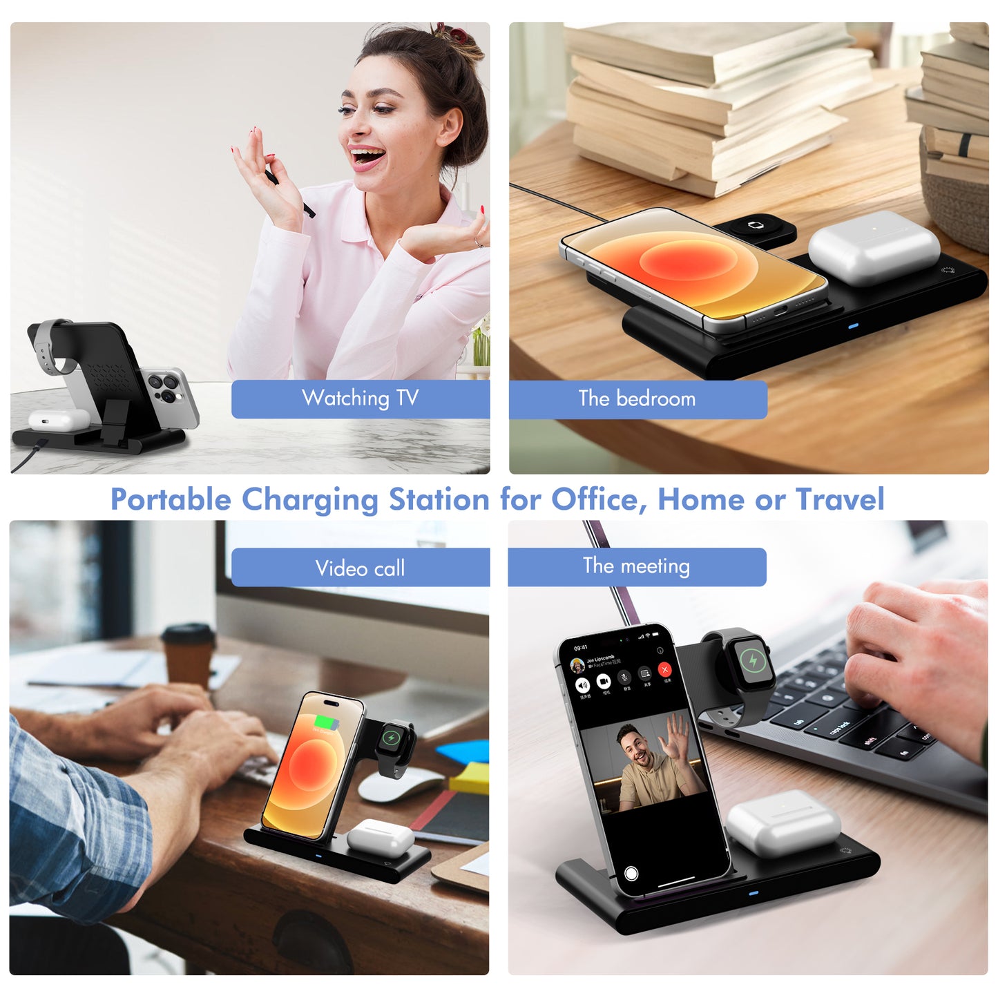 Wireless Charger, 3 in 1 Magnetic Charging Station 15W Fast Charging for iPhone 15 14 13 12 11 Pro Max, Compatible with iWatch 9-2, AirPods Pro, Portable, Foldable and Adjustable Angle,Clearance
