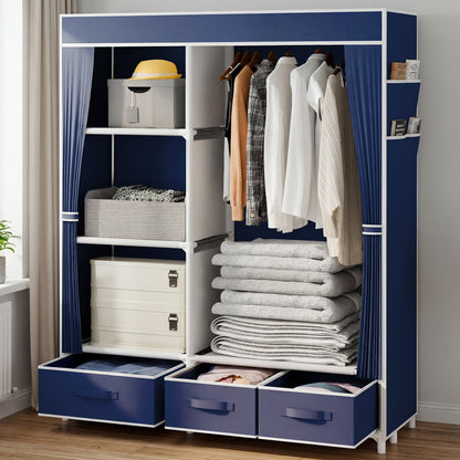 BAOKALER Closet Organizers and Storage with 3 Drawers and 4 Side Pockets, Tool-Free Assembly Clothes Organizer for Bedroom, Living Room, Closet, Garage, Dorm, Navy Blue