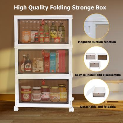 70Qt Plastic Storage Bins with Lids, 3 Pack Stackable Storage Bins, Foldable Large Storage Containers with Lids, 3-Layer Storage Bins with wheels for Home Office Bedroom Kitchen, White
