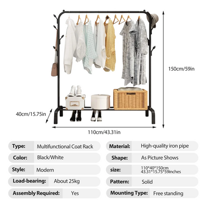 Homemart Clothes Rack, Garment Rack with Bottom Shelf for Hanging Clothes, Coats, Skirts, Shirts, Sweaters, Black