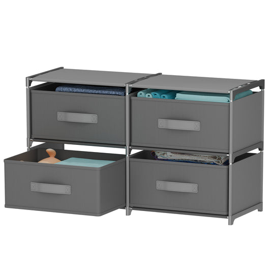 BAOKALER Clothes Drawer Dresser with 4 Drawers, Double Row Non-Woven Fabric Dresser for Bedroom, Hallway, Entryway, Closets, Sturdy Steel Frame, Wood Top, Gray