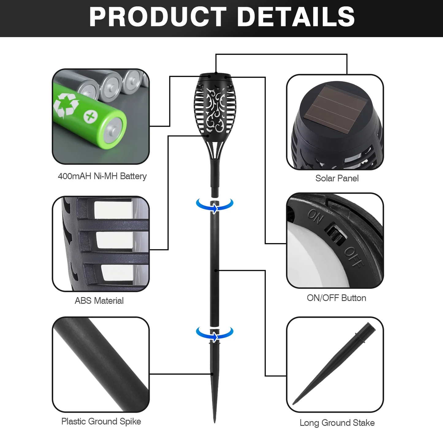 CATGOOD Waterproof LED Flickering Flame Solar Lights, Blue (12 Pack)