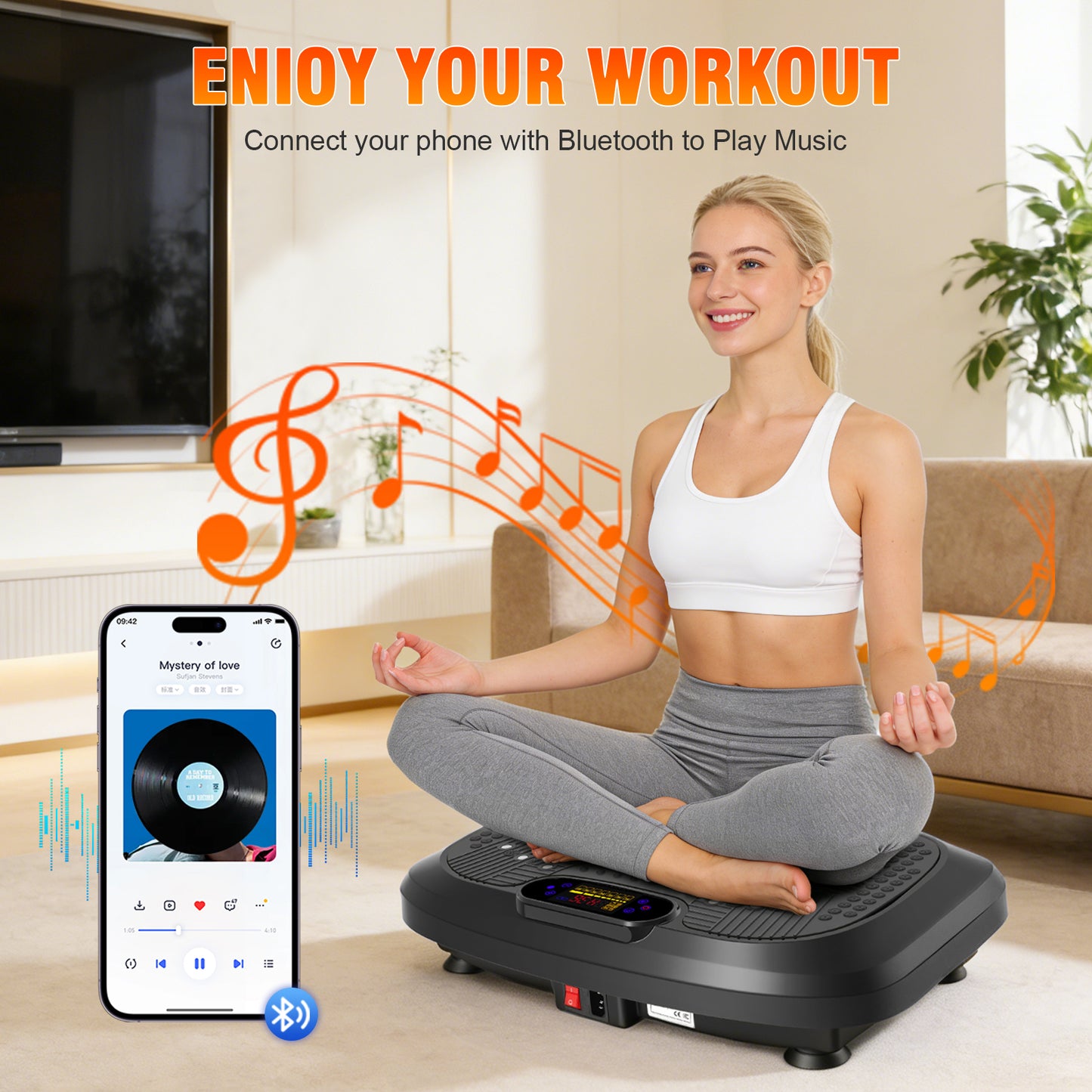 Vibration Plate Exercise Machine, Full Body Vibration Platform with 2 Loops & 5 Resistance Bands for Wellness and Fitness, Black