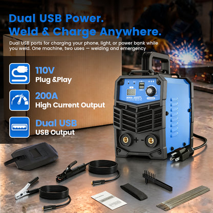 200A Display 110V IGBT Stick Welder Portable MMA Welding Machine with Dual USB and Shoulder Strap