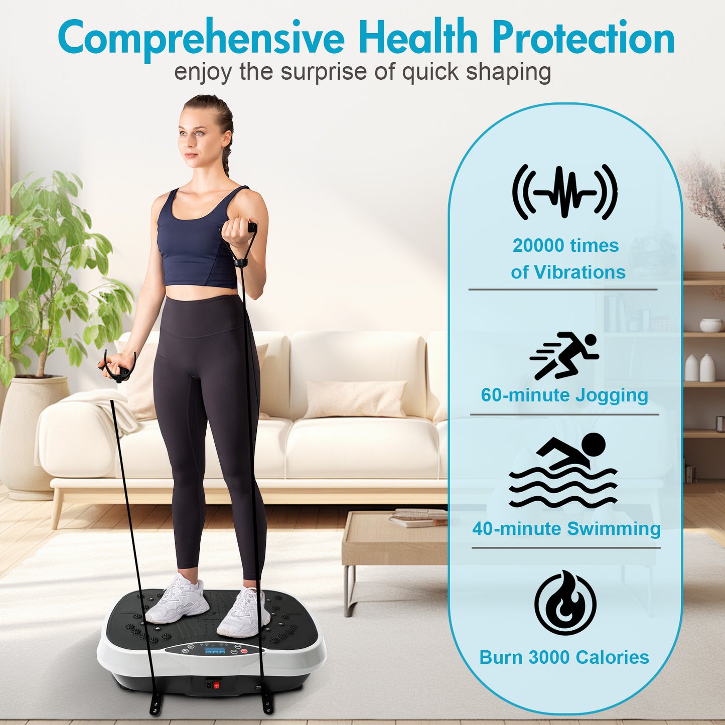 Vibration Plate, Full Body Shaker Platform for Home Exercise, Vibration Board with 5 Pull Ropes