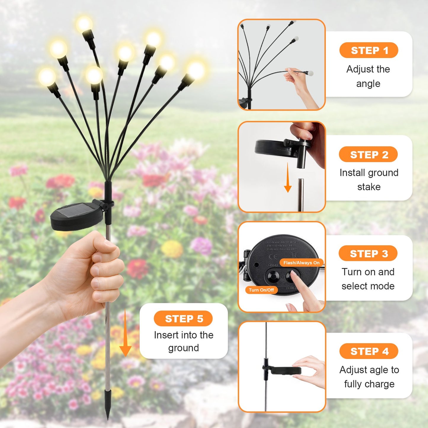 TopZoo Solar Garden Stake Lights Outdoor Waterproof, 8 Pack/2 Modes Swaying Firefly Lights for Garden Decor, Yard, Patio, Pathway, Party, Christmas Decoration, Warm White 64 LED